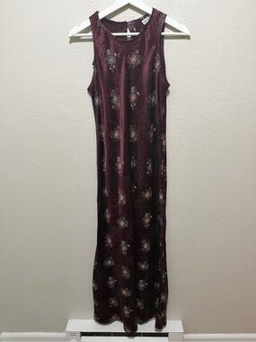 Vintage 90s Burgundy Floral Sheath Dress Romantic Dark Feminine Maxi